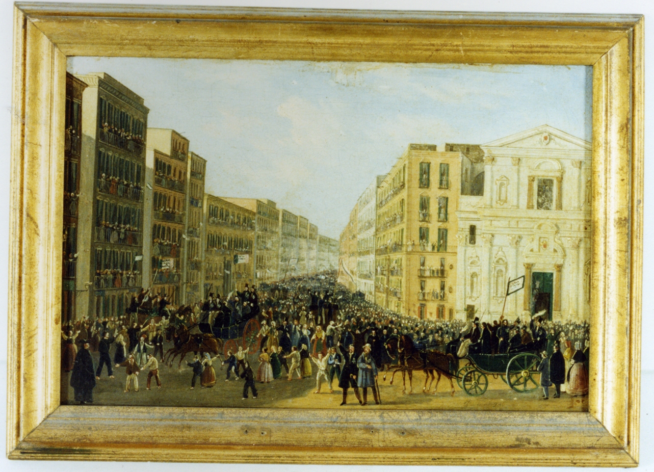manifestazione a San Ferdinando del 27 Gennaio 1848 (dipinto) - ambito napoletano (metà sec. XIX)