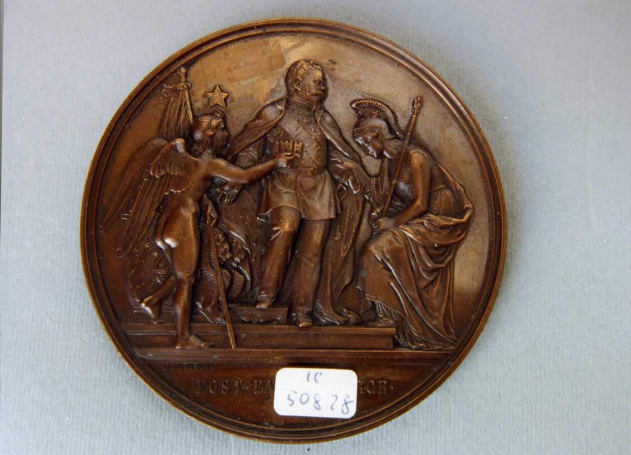 allegoria di Vittorio Emanuele II (medaglia) di Moscetti Carlo (sec. XIX)