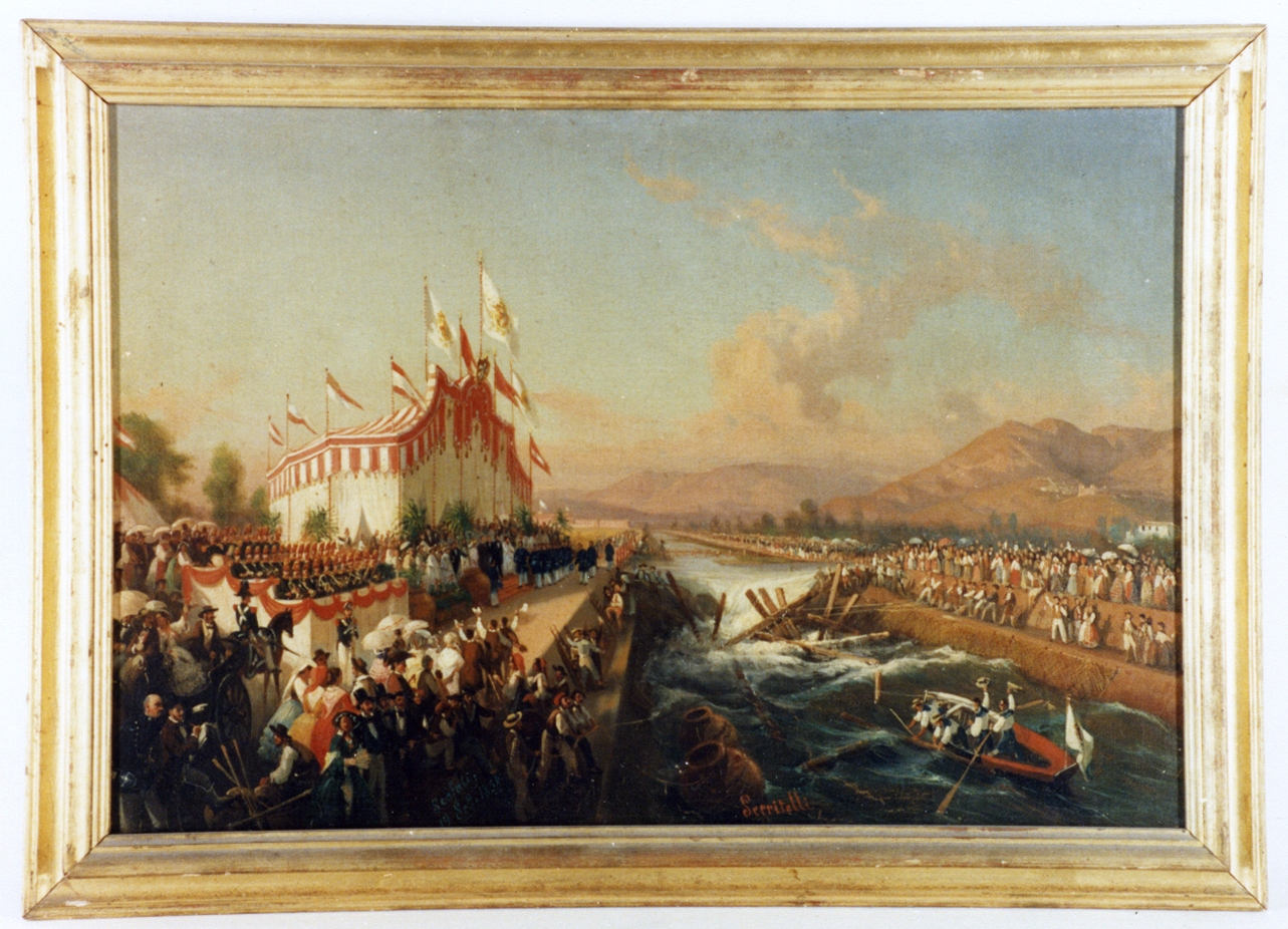 rettifica del fiume Sarno a Scafati (dipinto) di Serritelli Giovanni (sec. XIX)