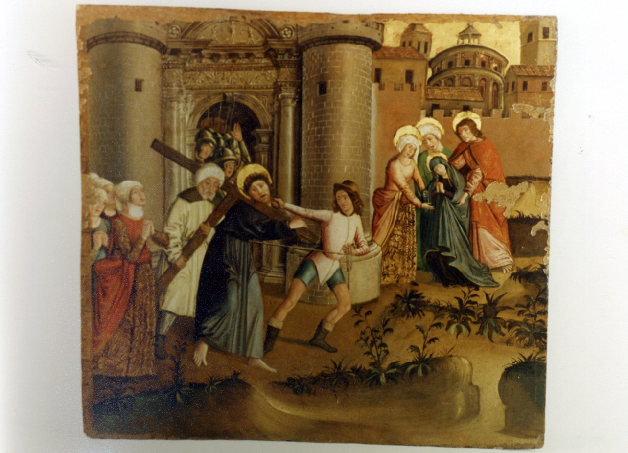 Cristo aiutato da Simone il Cireneo a portare la croce (dipinto) di Befulco Pietro (sec. XV)