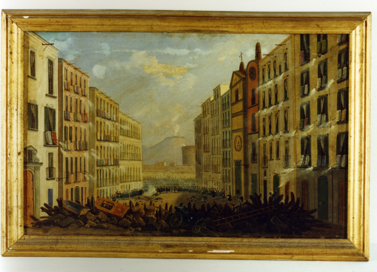 barricate a Santa Brigida del 15 maggio 1848, scena di battaglia (dipinto) - ambito napoletano (metà sec. XIX)