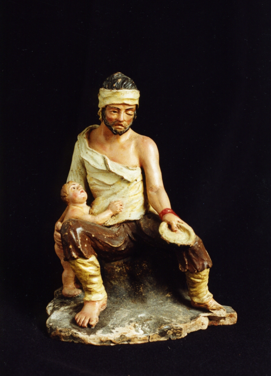 mendicante con bastone (scultura miniaturistica) - manifattura napoletana (secc. XVIII/ XIX)