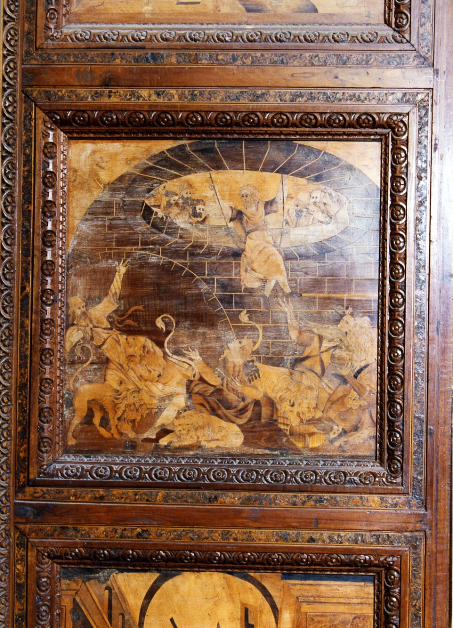 Daniele nella fossa dei leoni (pannello) di Ducha Lorenzo, Ferraro Nunzio (secc. XVI/ XVII)