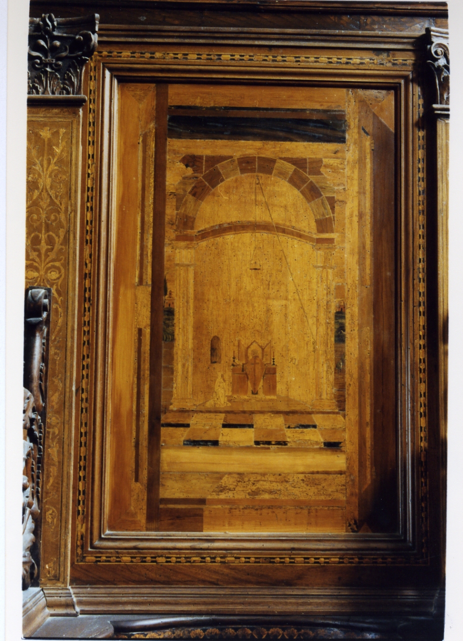 interno di chiesa (pannello) - bottega italiana (sec. XVI)