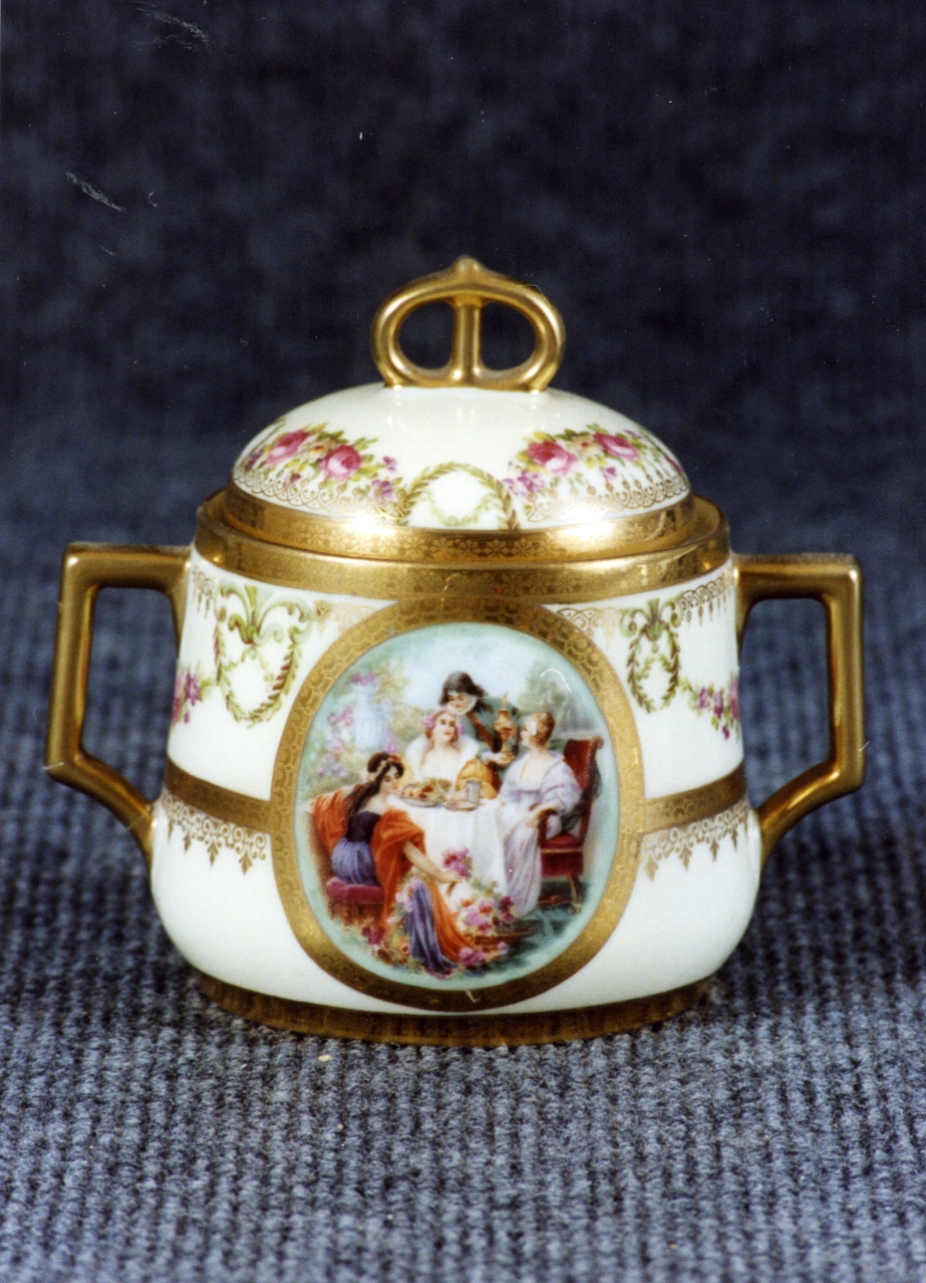 scena familiare (zuccheriera) - manifattura viennese (sec. XVIII)