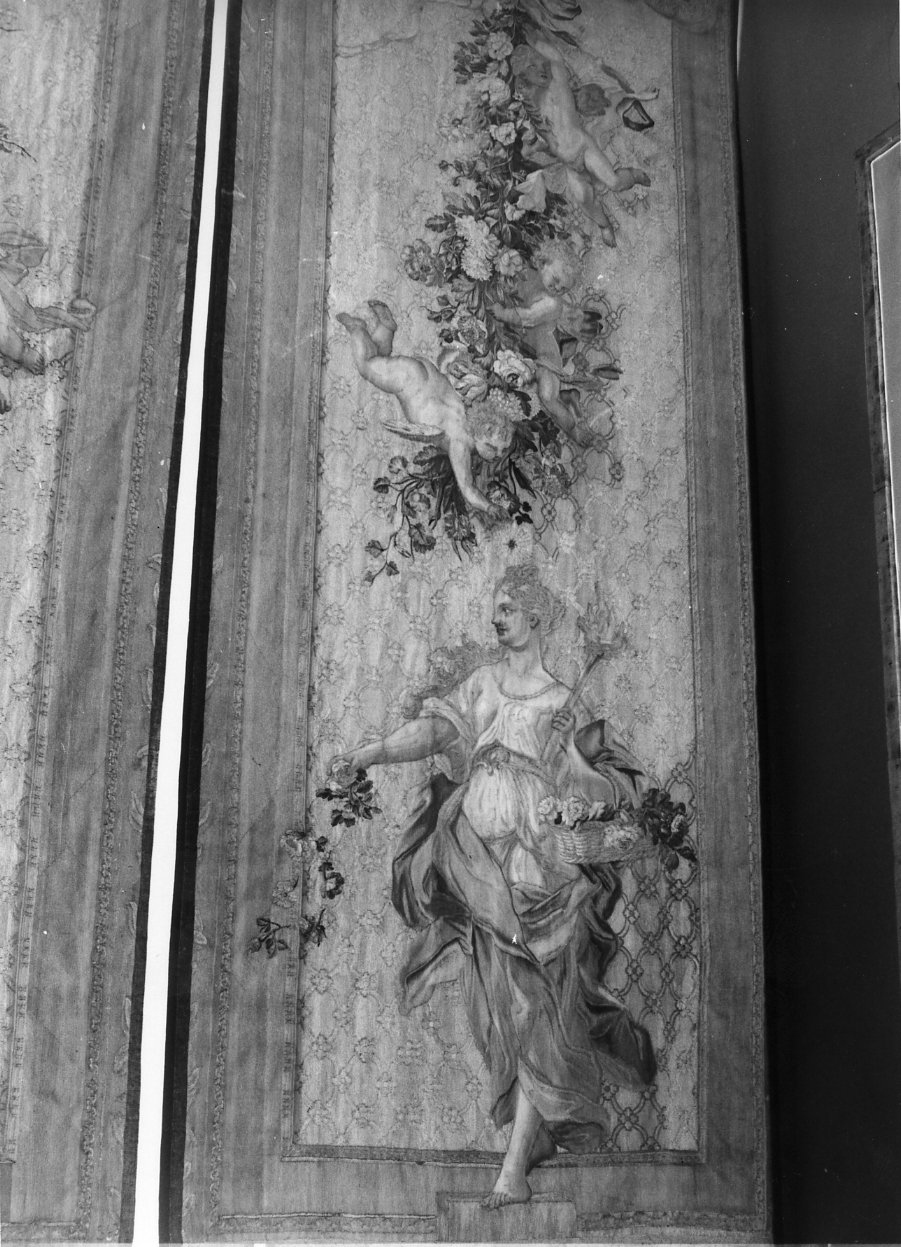 figura allegorica femminile (arazzo, serie) - manifattura di Capodimonte (fine/inizio secc. XVIII/ XIX)