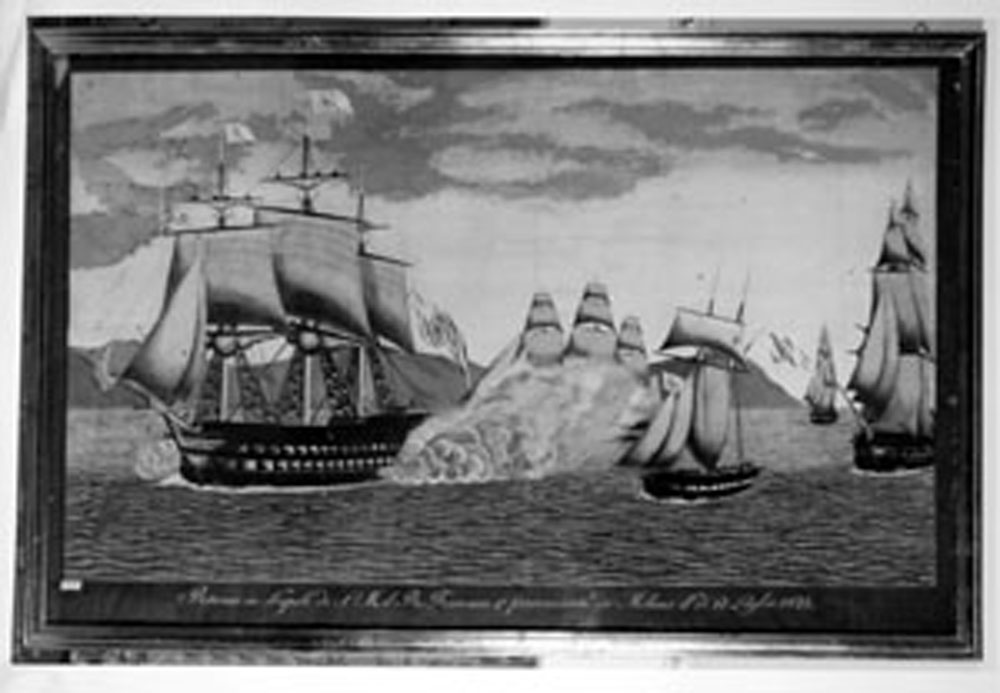 divisione navale borbonica alla vela, con a bordo il re Francesco I, paesaggio marino (dipinto) - ambito napoletano (sec. XIX)