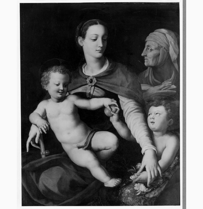 Madonna con Gesù Bambino San Giovanni Battista bambino e Sant'Elisabetta (dipinto) di Agnolo di Cosimo detto Bronzino (sec. XVI)