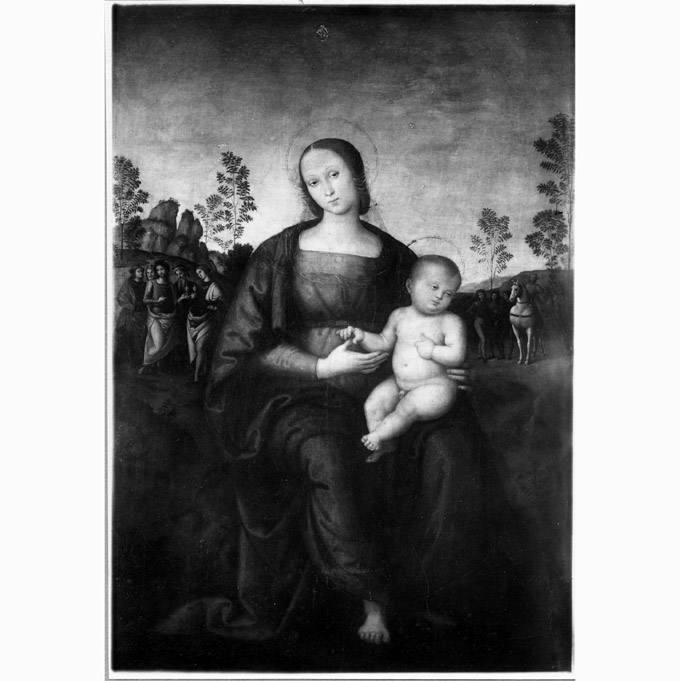 Madonna con Bambino (dipinto) di Vannucci Pietro detto Perugino (bottega) (sec. XV)
