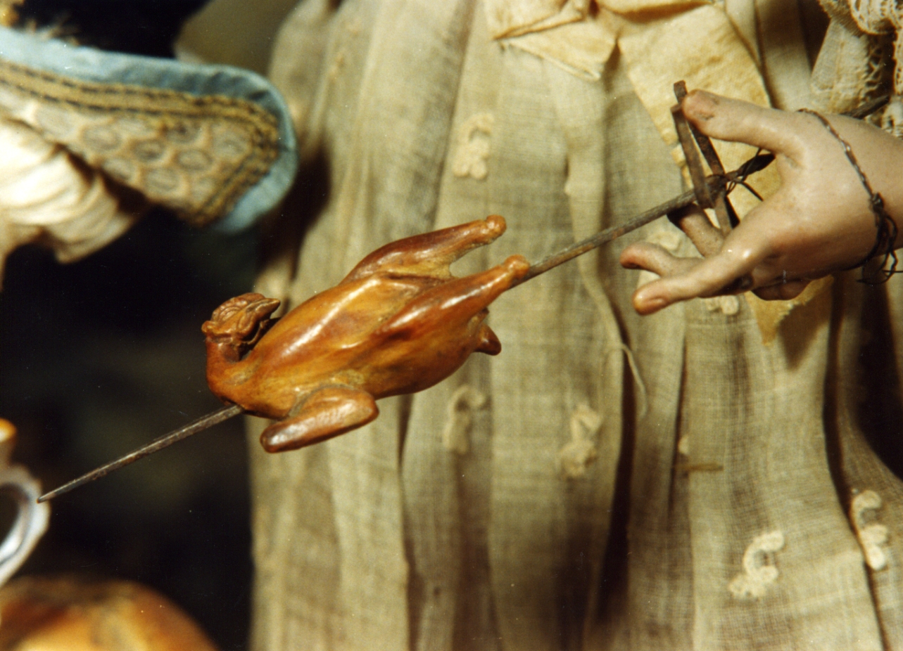 pollo allo spiedo (scultura miniaturistica) - bottega napoletana (secc. XVIII/ XIX)