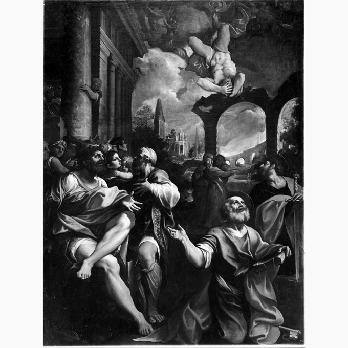 caduta di Simon Mago (dipinto, opera isolata) di Carracci Ludovico (sec. XVII)