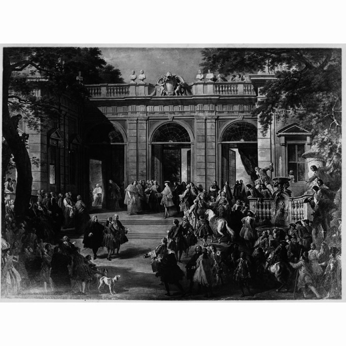 carlo di borbone in visita al coffee - house del quirinale (dipinto, serie) di Panini Giovanni Paolo (sec. XVIII)