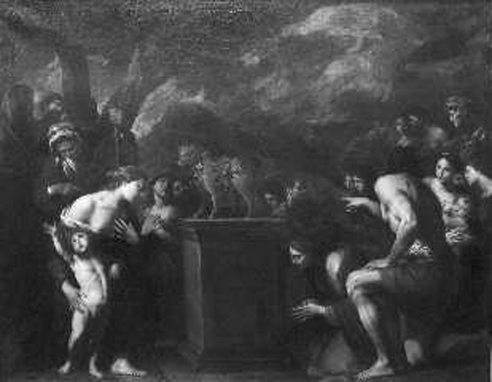 adorazione del vitello d'oro (dipinto) di Vaccaro Andrea (secondo quarto sec. XVII)