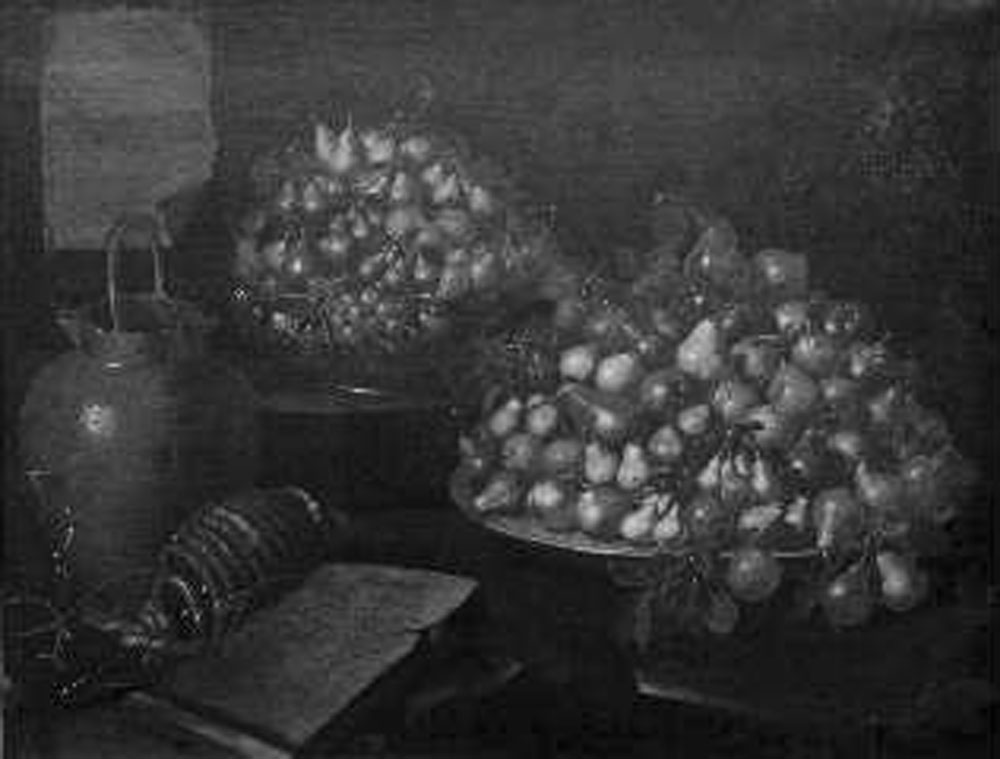 pere di giugno, natura morta con frutta (dipinto) di Bimbi Bartolomeo (sec. XVII)
