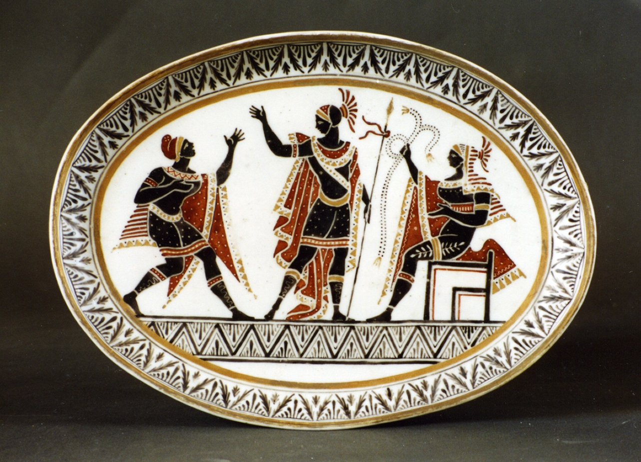 figure egizie (vassoio) - manifattura Giustiniani (sec. XIX)