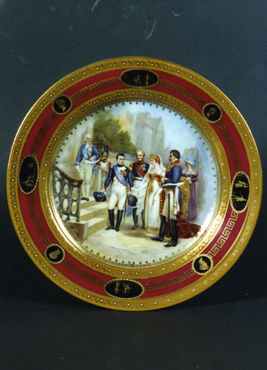 Napoleone I e la regina di Prussia a Fusit (piatto) - manifattura napoletana (fine/inizio secc. XIX/ XX)