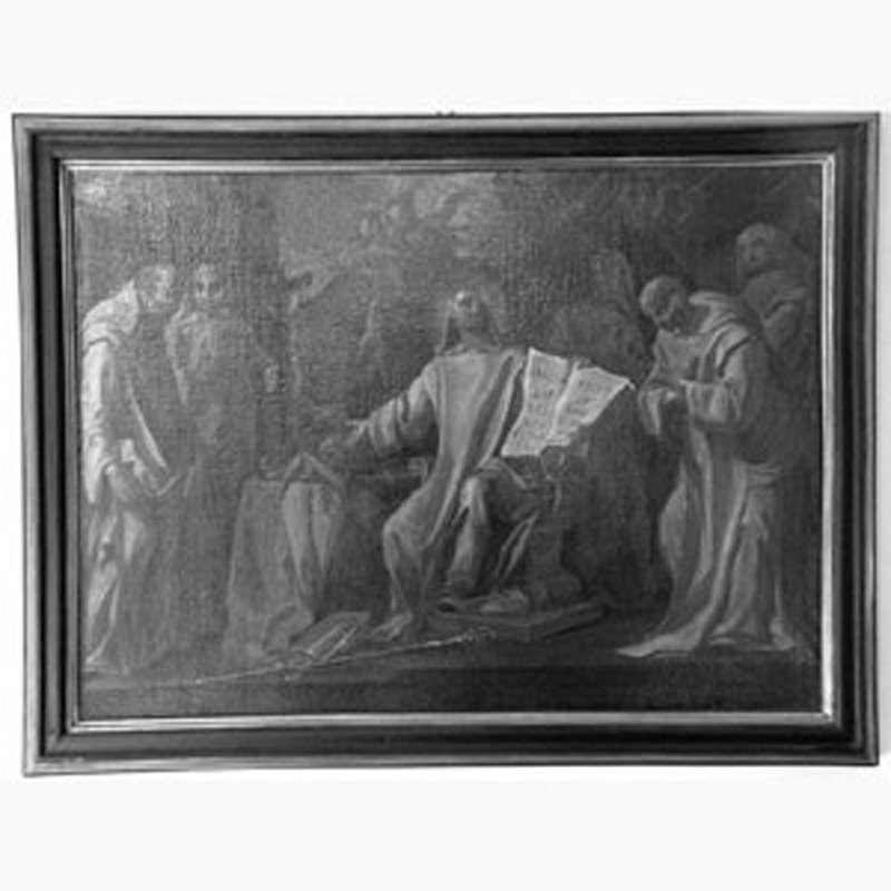 San Bruno consegna la regola ai monaci certosini (dipinto, opera isolata) di Malinconico Nicola (primo quarto sec. XVIII)