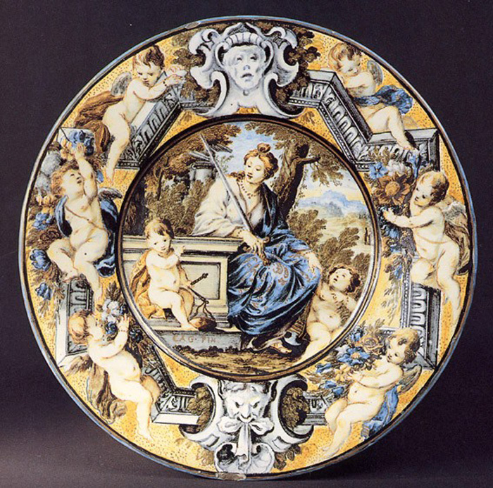 allegoria della Giustizia (piatto) di Grue Carlo Antonio (sec. XVII)