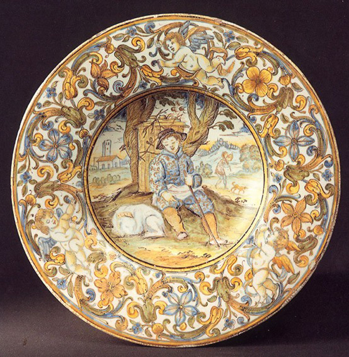 scena campestre con figure (piatto, opera isolata) di Grue Carlo Antonio (sec. XVII)