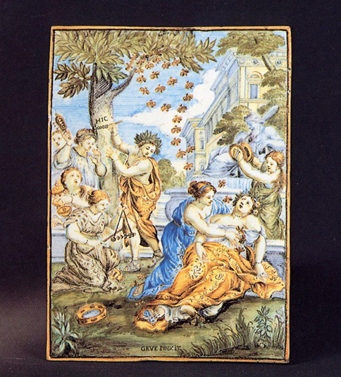 scena campestre (mattonella) di Grue Carlo Antonio (sec. XVII)