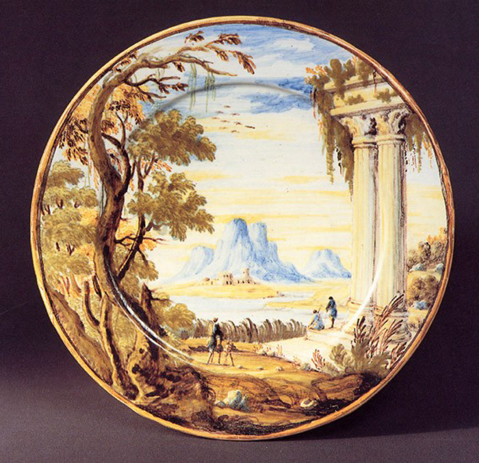 paesaggio (piattino) di Grue Francesco Antonio Saverio (primo quarto sec. XVIII)