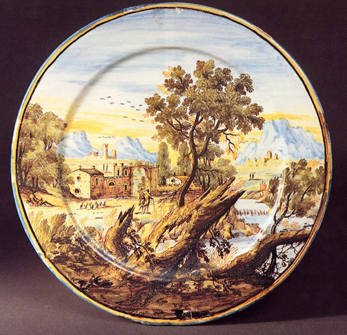 paesaggio (piattino) di Grue Francesco Antonio Saverio (primo quarto sec. XVIII)