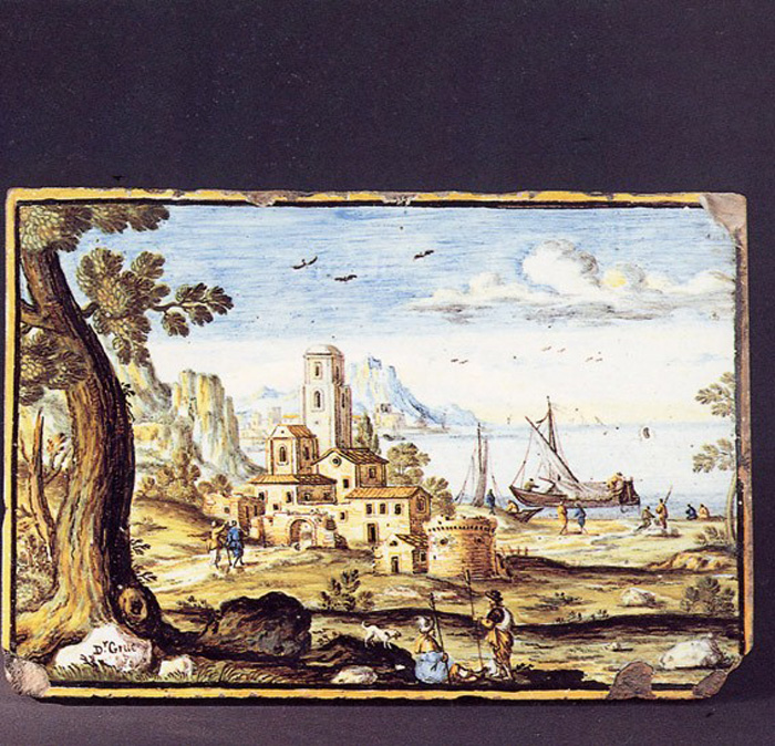 paesaggio (mattonella, opera isolata) di Grue Francesco Antonio Saverio (sec. XVIII)