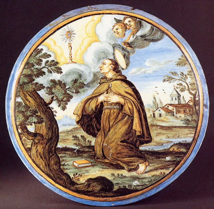 San Pasquale Baylon (mattonella, opera isolata) di Grue Francesco Antonio Saverio (sec. XVIII)