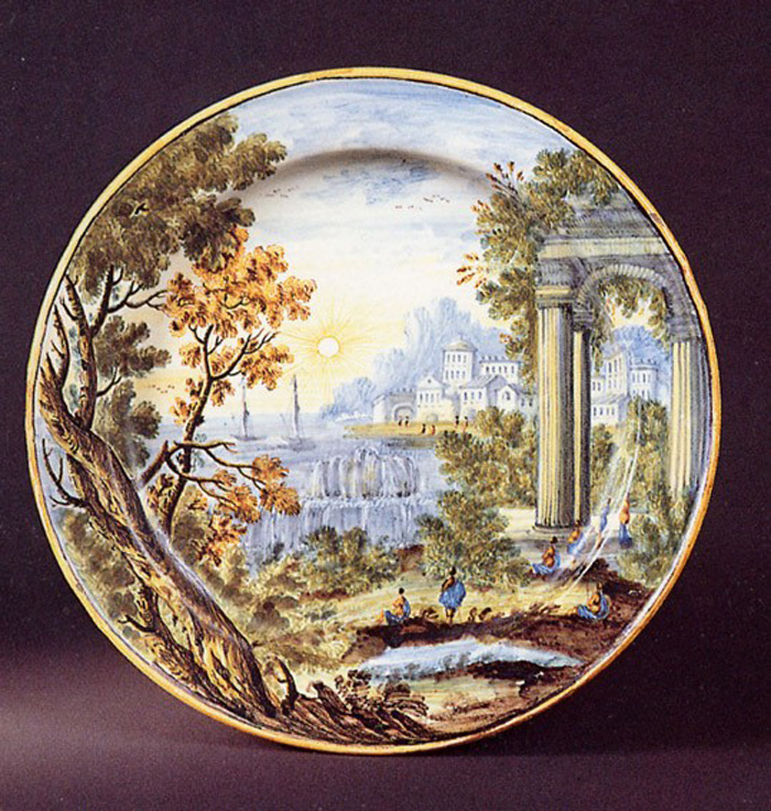 paesaggio con rovine (piatto) di Grue Aurelio (prima metà sec. XVIII)