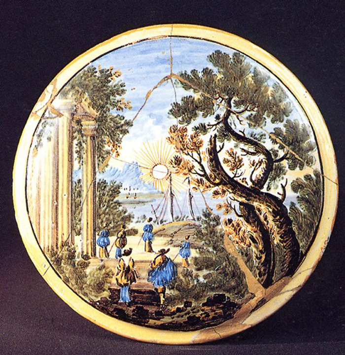 paesaggio con architetture (piatto) di Grue Aurelio (prima metà sec. XVIII)