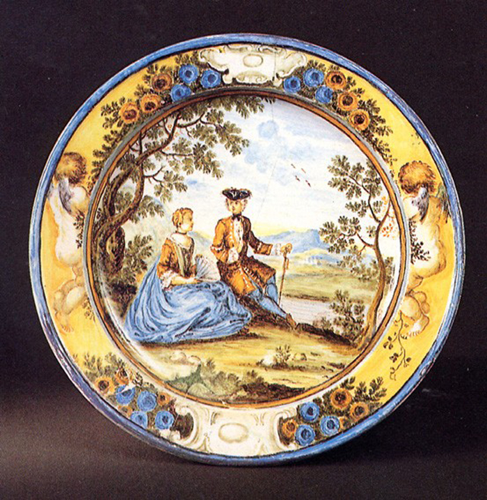 paesaggio con figure (piatto) di Grue Francesco Saverio di Giovanni (prima metà sec. XVIII)