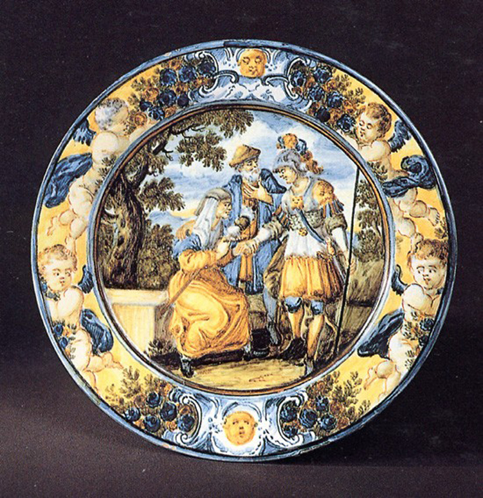 paesaggio con figure (piattino) di Grue Francesco Saverio di Giovanni (prima metà sec. XVIII)