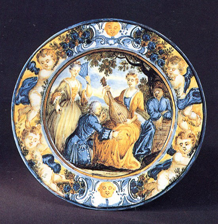 scena campestre con figure (piattino) di Grue Francesco Saverio di Giovanni (prima metà sec. XVIII)
