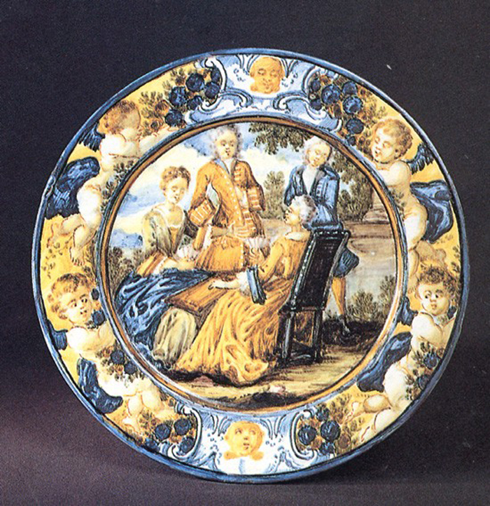 scena campestre con figure (piattino) di Grue Francesco Saverio di Giovanni (prima metà sec. XVIII)