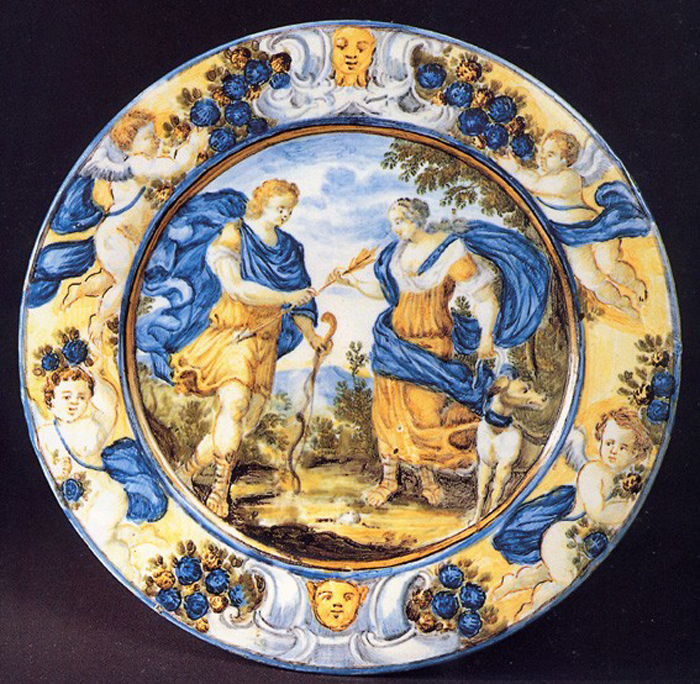 Aurora e Cefalo (piattino) di Grue Francesco Saverio di Giovanni (prima metà sec. XVIII)