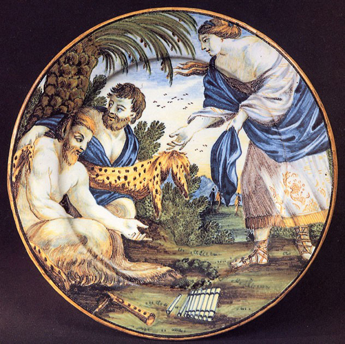 scena mitologica (piattino) di Gentili Giacomo il Giovane (prima metà sec. XVIII)