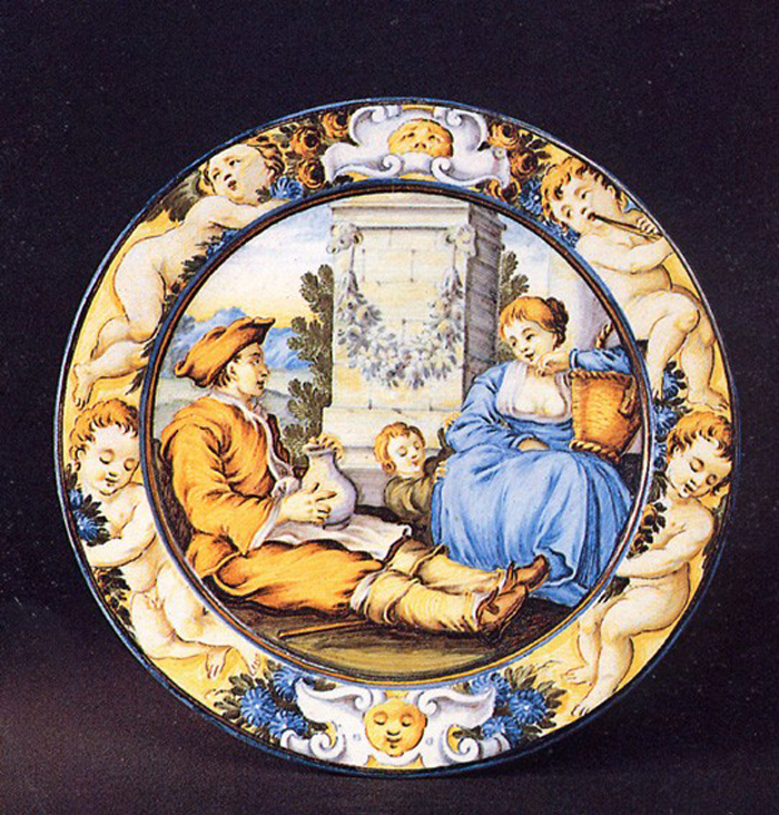scena campestre con figure (piattino) di Gentili Carmine (sec. XVIII)