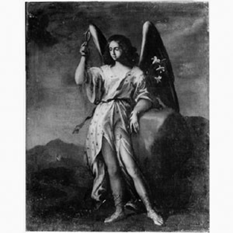 angelo con simboli di san raffaele (dipinto, coppia) di De Simone Niccolò (sec. XVII)