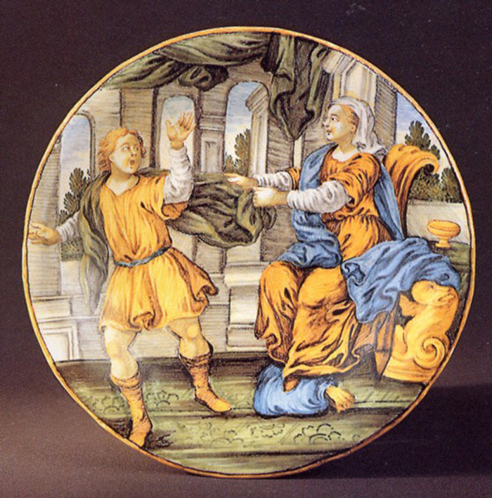 Giuseppe e la moglie di Putifarre (piattino) di Gentili Carmine (prima metà sec. XVIII)