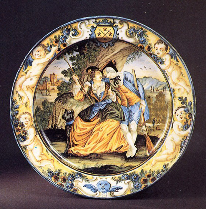 scena campestre con figure (piatto) di Gentili Carmine (prima metà sec. XVIII)