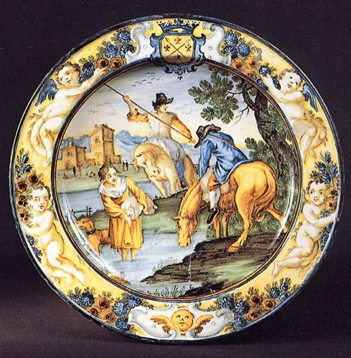 scena campestre con figure (piatto) di Gentili Carmine (prima metà sec. XVIII)