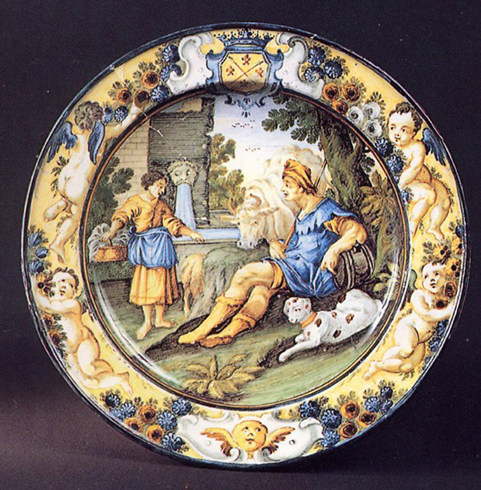 scena campestre con figure (piatto) di Gentili Carmine (prima metà sec. XVIII)
