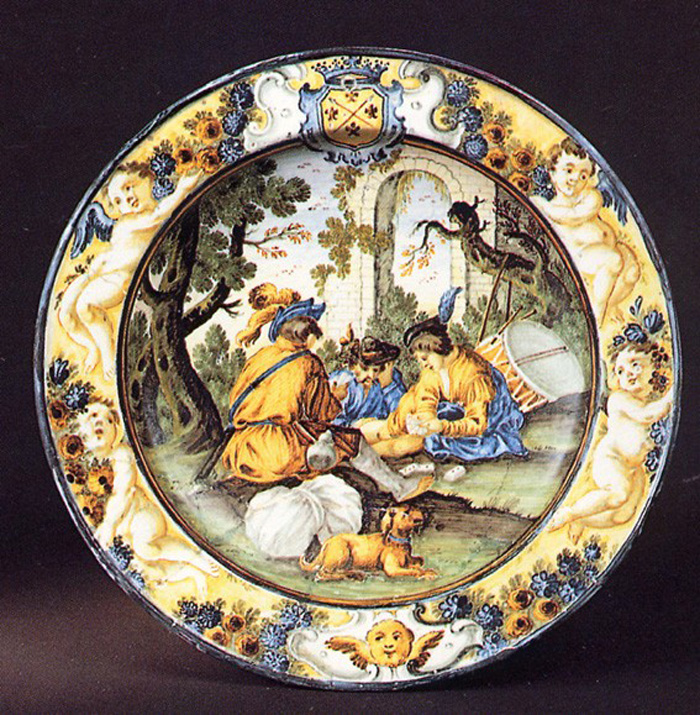 scena campestre con figure (piatto) di Gentili Carmine (sec. XVIII)