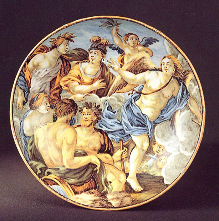 scena mitologica (piattino) di Gentili Carmine (prima metà sec. XVIII)