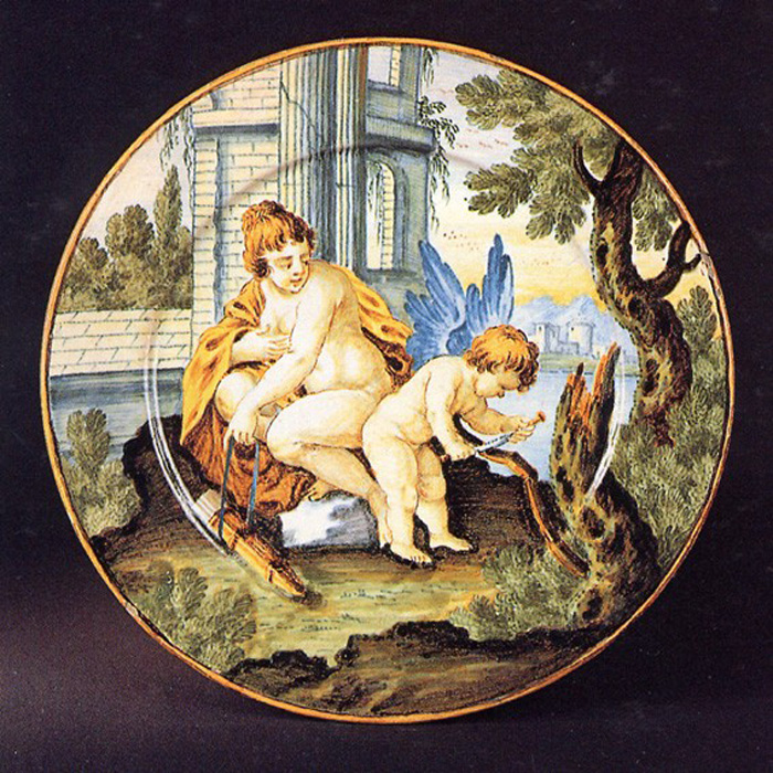 Venere e Cupido (piattino) di Gentili Giacomo il Giovane (prima metà sec. XVIII)