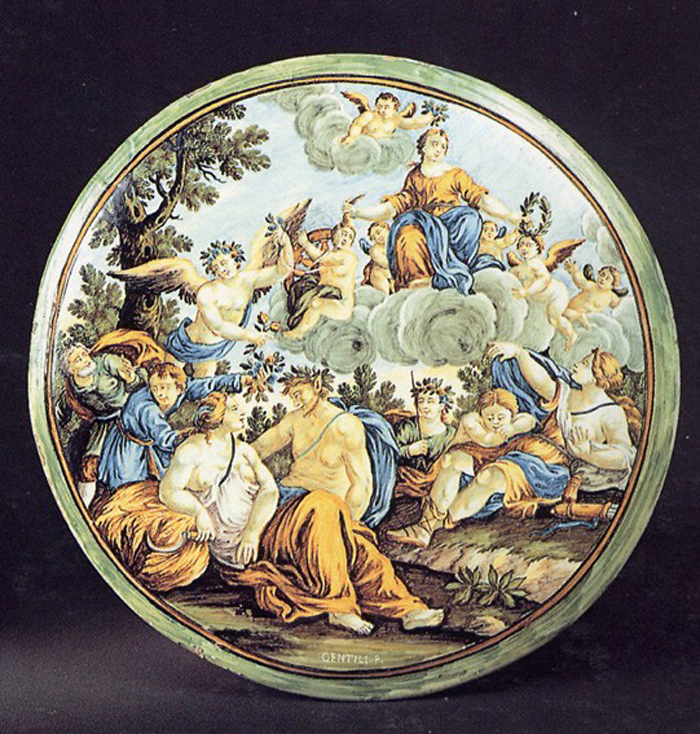 scena mitologica (piatto) di Gentili Carmine (sec. XVIII)