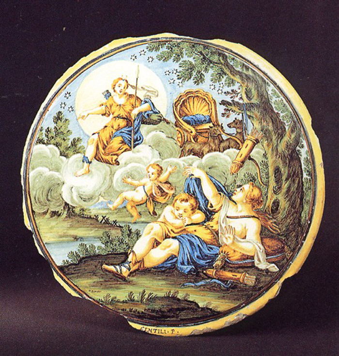 Diana e Callisto (piatto) di Gentili Carmine (sec. XVIII)