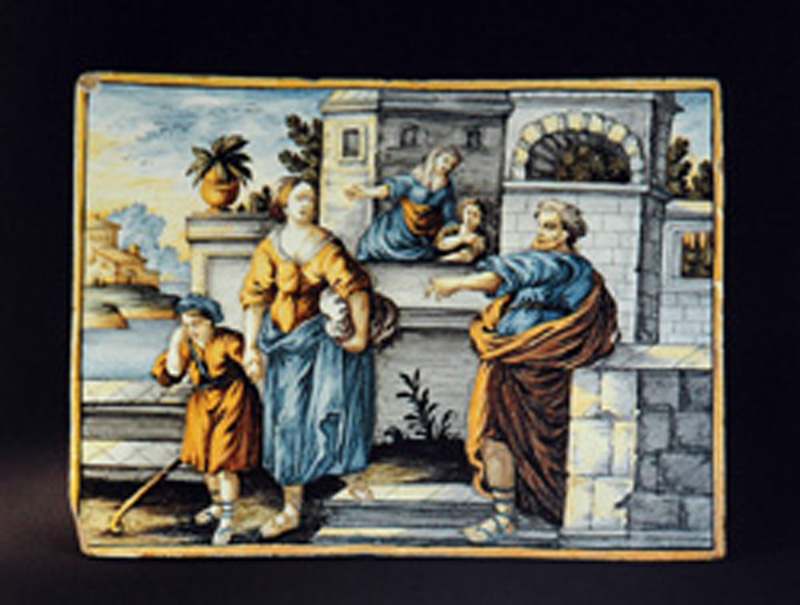 Abramo e Agar (mattonella) di Gentili Berardino il Giovane (seconda metà sec. XVIII)
