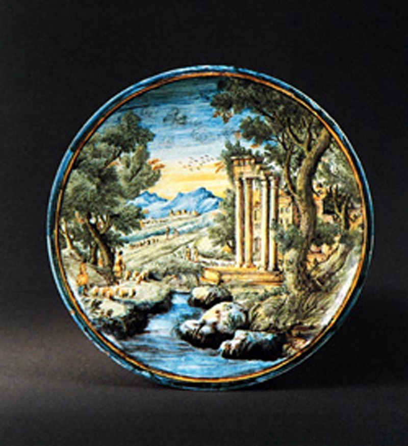 paesaggio con rovine (piattino) di Grue Francesco Antonio Saverio (prima metà sec. XVIII)