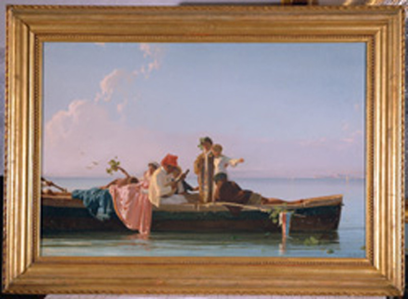 marina con pescatori e barche (dipinto) di Dalbono Eduardo (sec. XIX)